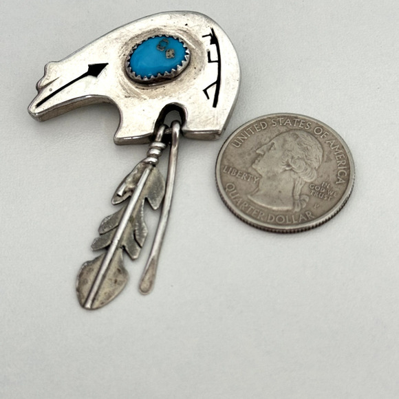 Vintage Samson Kee Native American 925 Sterling Silver Turquoise Bear Brooch Pin - Picture 10 of 11